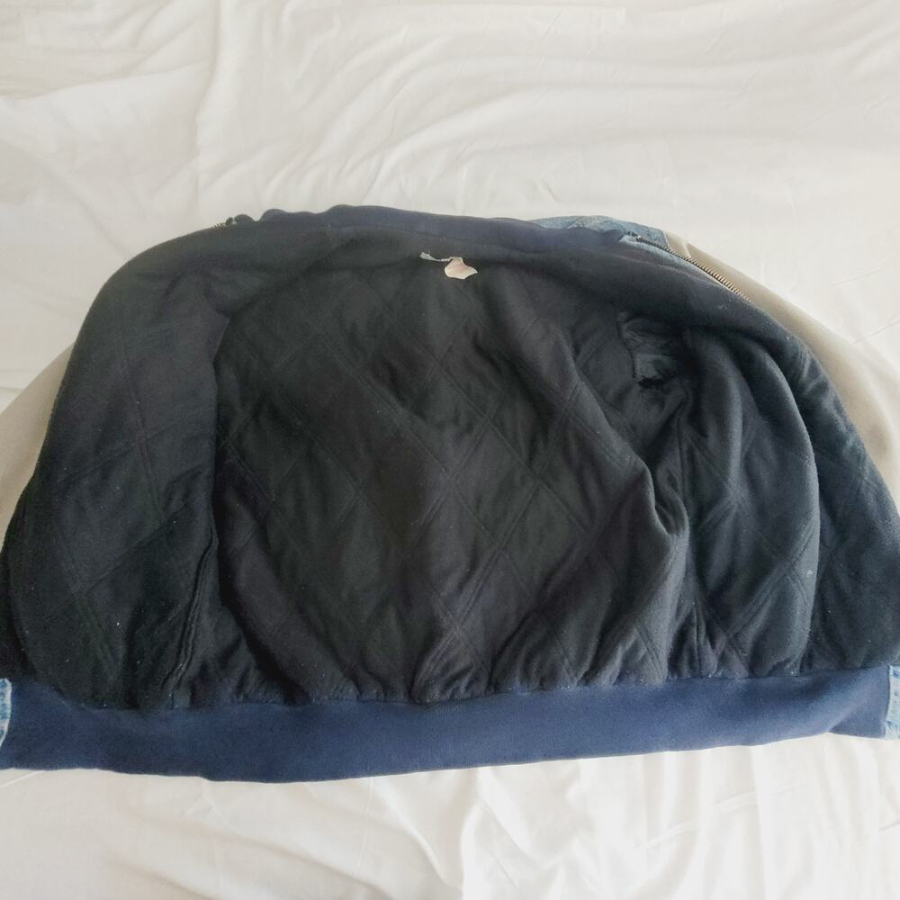 Vtg Carhartt Jacket Mens L Blue Denim Varsity Detroit Collegiate Bomber USA Made - Picture 7 of 16